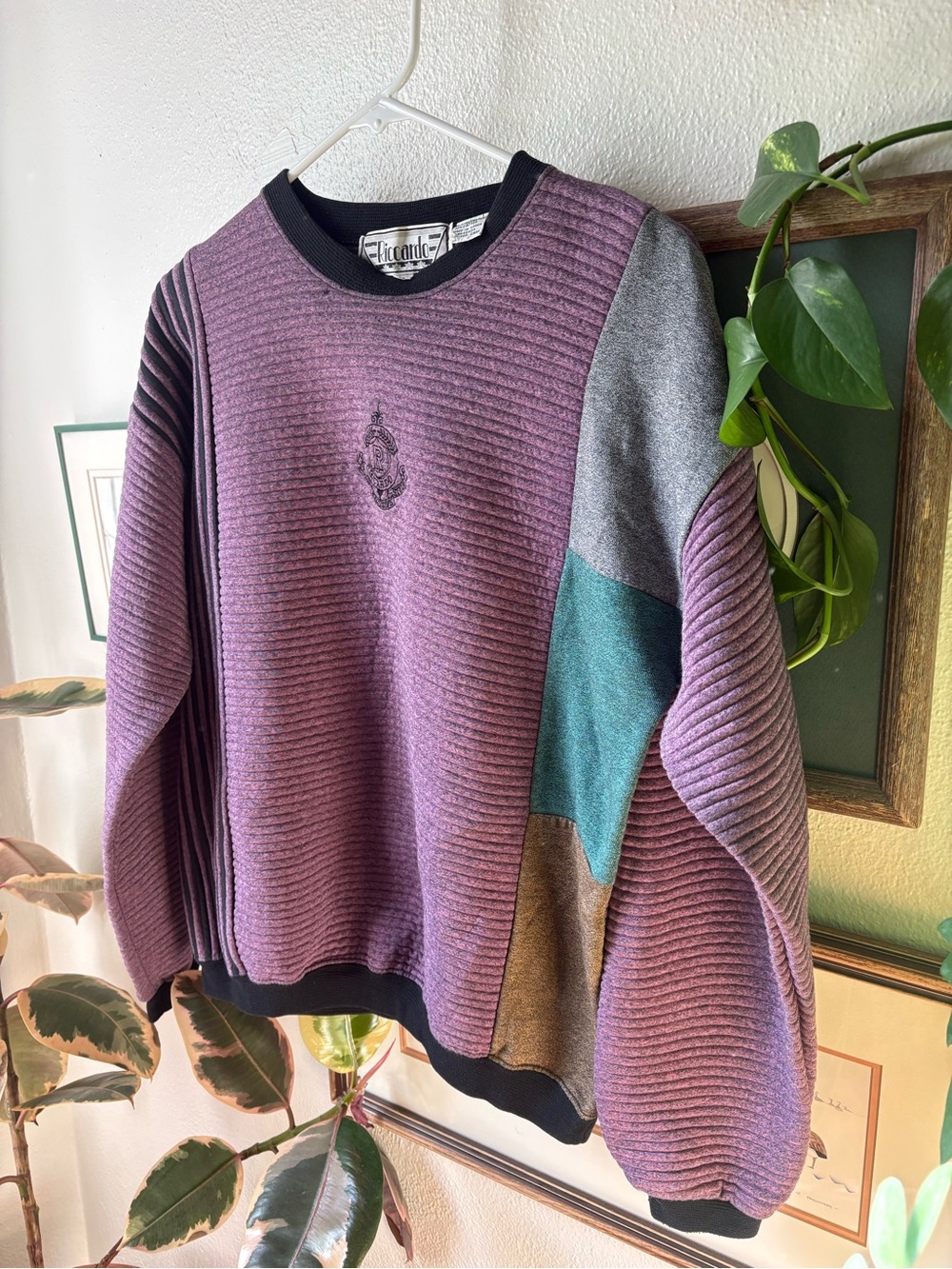 Vintage Purple Ribbed Panel Sweatshirt